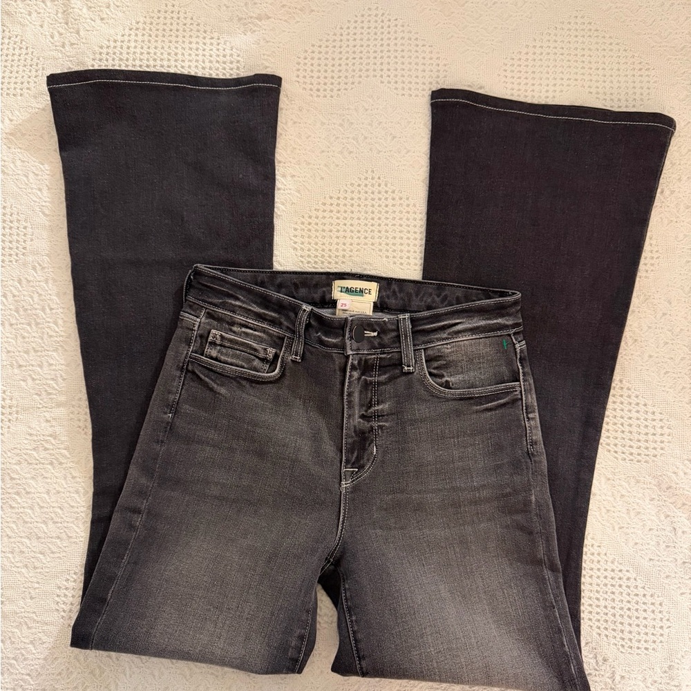 L'AGENCE Black Faded Wide Leg Jeans